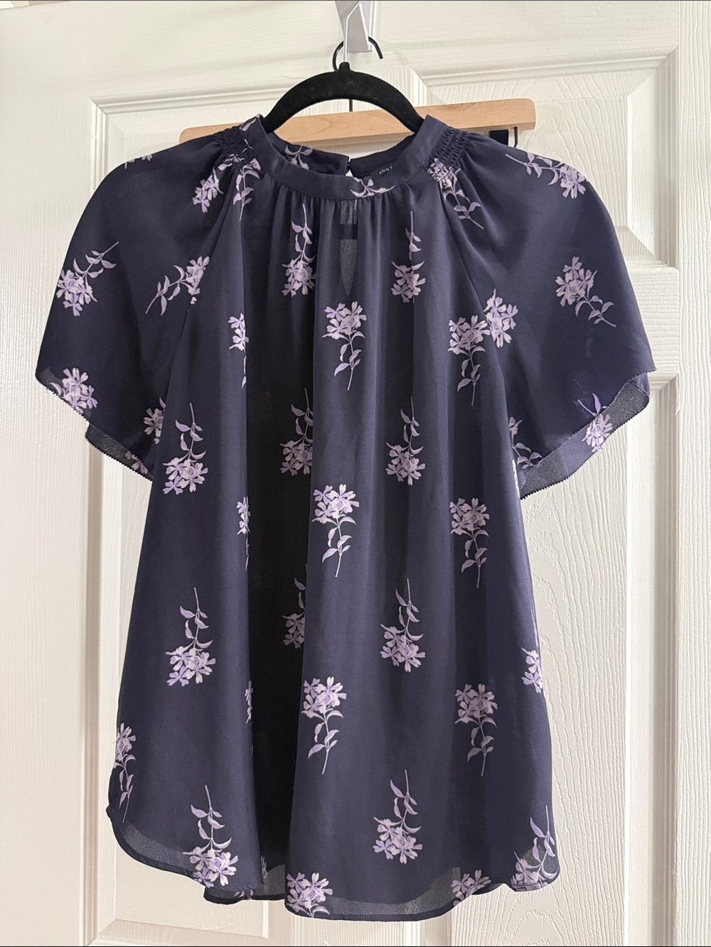 Ann Taylor Dark Purple Top with Lavender Floral Print